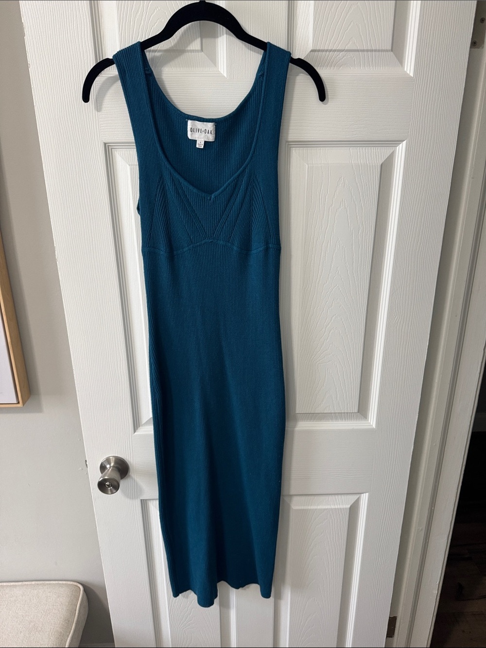 Olive + Oak Teal Ribbed Scoop-Neck Midi Dress